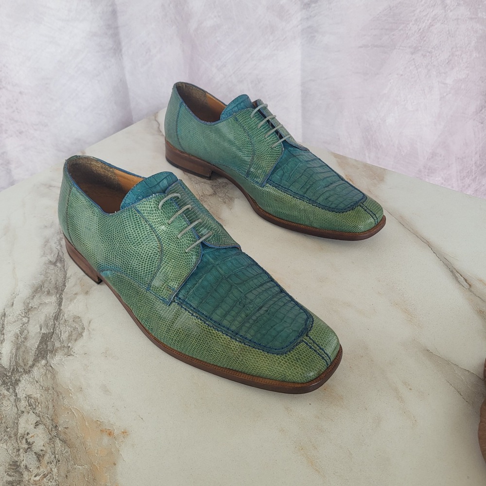 David Eden Corcodile & Lizard Derby Sea Green/Blue Men's Size 13